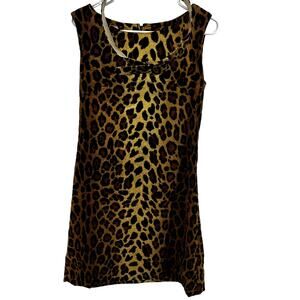 Vintage Jamison Mini Tank Dress Belted Leopard Back Zip Boat Neck Tan Black XS